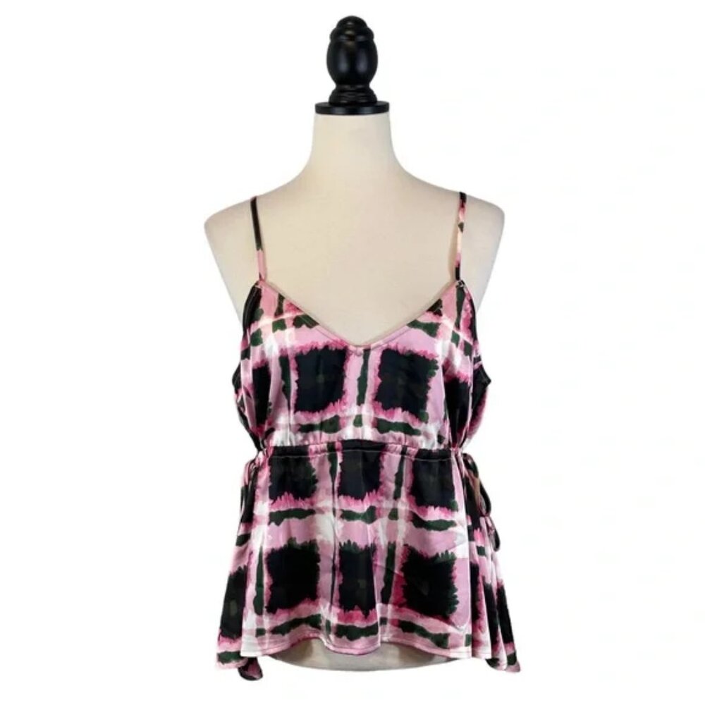 Future Collective Pink Sleeveless Blouse Tank Top Tie Stretch Waist, Size XL